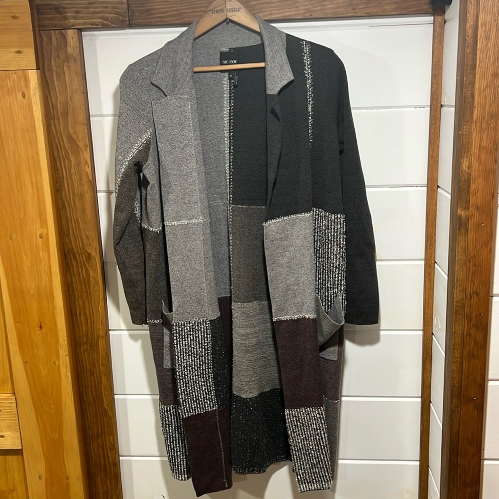 Nic + Zoe Patchwork Long Sweater Coat Size Medium